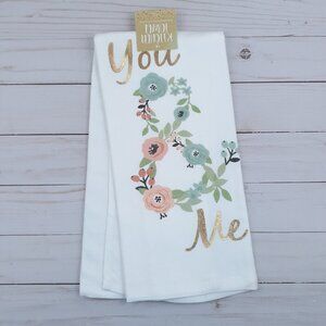 Kitchen Towel You & Me Floral Gold Letters Dual Purpose